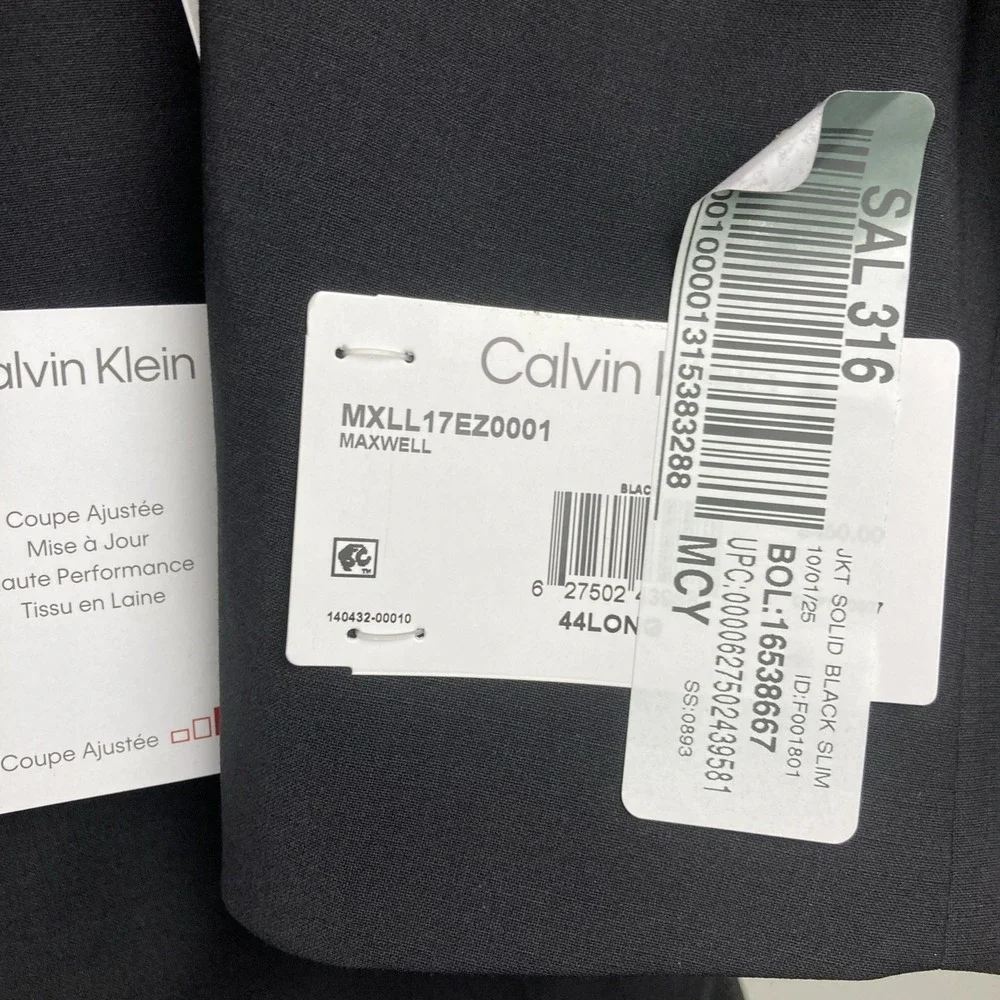 Calvin Klein‎ Mens Slim Fit Suit Jacket 44L Wool Blend Stretch Blazer F01011